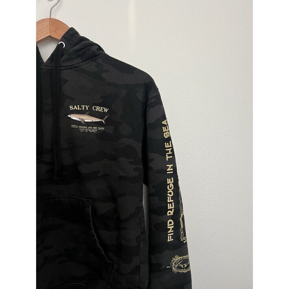 Salty Crew "Bruce" Pullover Black Camo Men's Hooded Sweatshirt Size Small - Picture 3 of 8